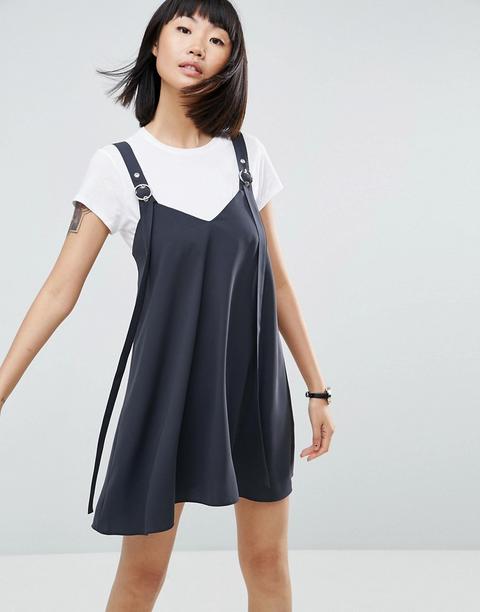 Asos Buckle Detail Dungaree Mini Slip Dress - Grey