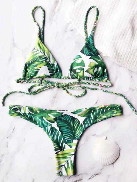 Costume Da Bagno Con Stampa Palma Tropicale Green