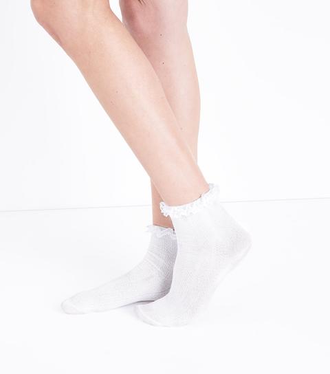 White Cable Frill Trim Socks New Look