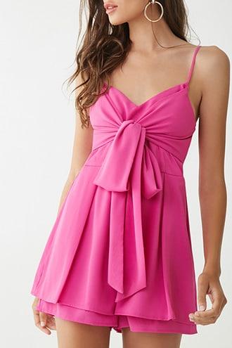 Forever 21 Crepe Tie-front Cami Romper , Fuchsia