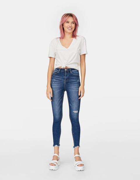 Jeans Skinny A Vita Super Alta Jeans Medio