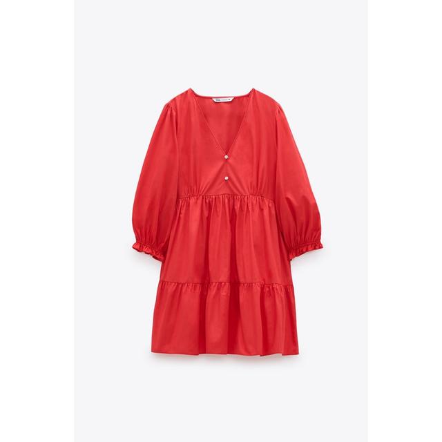 zara red poplin dress