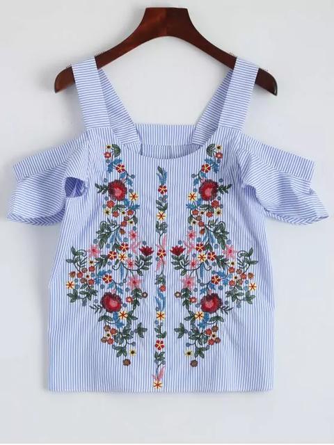 Blusa A Raya Con Bordado Con Hombros Al Aire