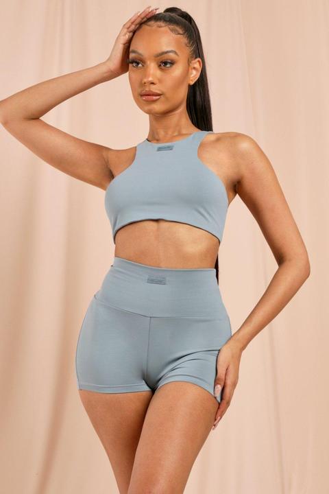 Womens Misspap Label Double Layer Racer Crop Top Blue