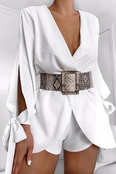 Beige Oversized Thick Snakeskin Belt