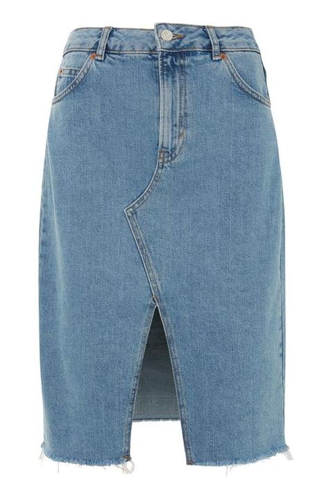 Moto Midi Denim Skirt