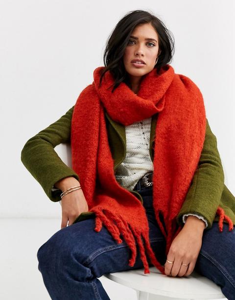 Bufanda Roja Esponjosa Extralarga Con Borlas De Asos Design-rojo