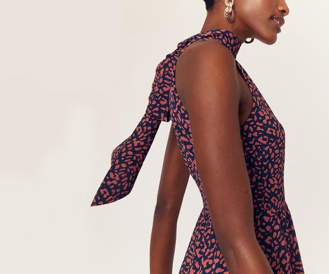 oasis animal high neck midi dress