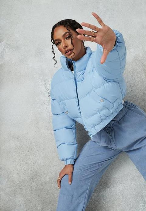 Blue Cropped Puffer Jacket, Blue
