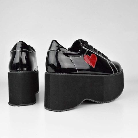 Wide - Heart Platform Sneakers In Black Glassy