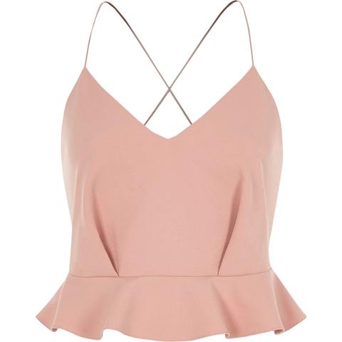 Light Pink Strappy Peplum Crop Top