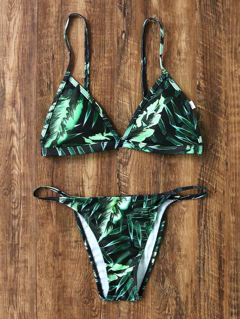 Sets De Bikini Triángulo Con Estampado De Hoja - Verde