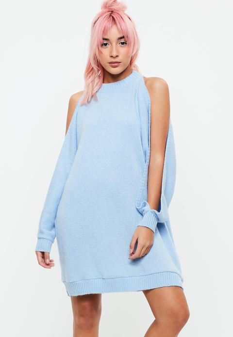 Blue Cold Shoulder Jumper Dress