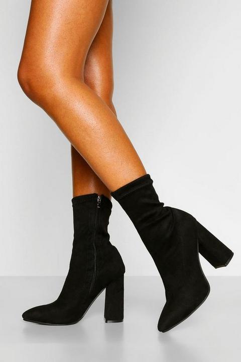 Bottines Chaussettes À Bouts Pointus Et Talons Blocs - Noir - 36, Noir