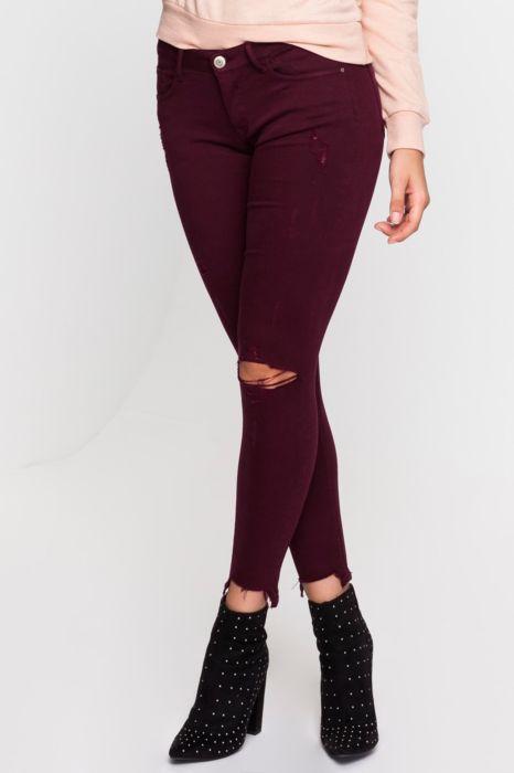 Pantaloni Skinny Bordeaux Destroyed