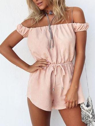 Off-the-shoulder Drawstring Waist Romper