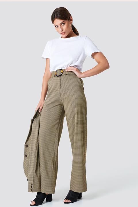 Gathered Waist Dog-tooth Pants Brown