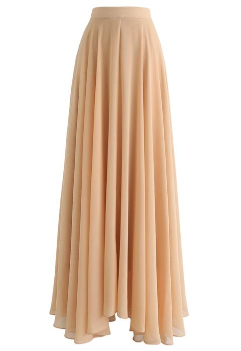 Timeless Favorite Chiffon Maxi Skirt In Light Tan