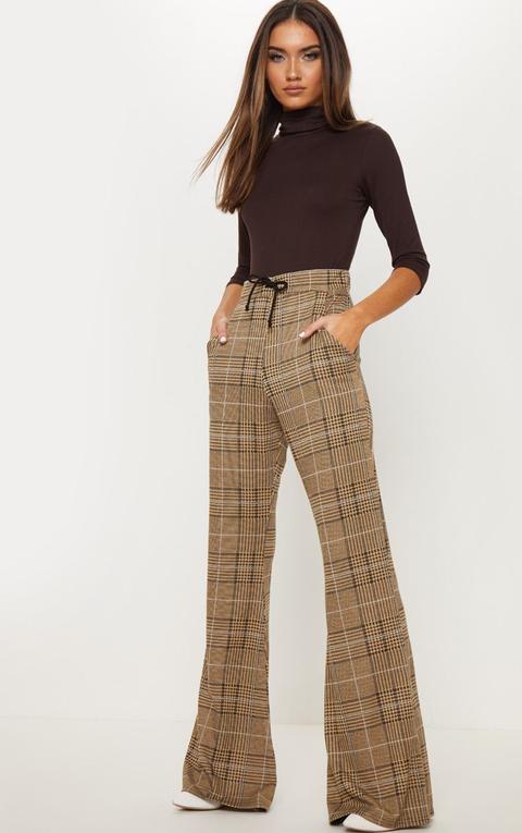 Mustard Check Drawstring Waist Jacquard Flared Trouser