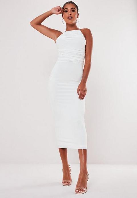 white slinky midi dress