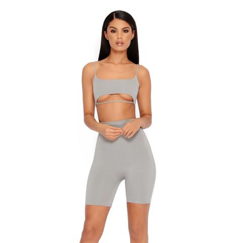 Under Your Skin Crop Top Two Piece Set In Grey