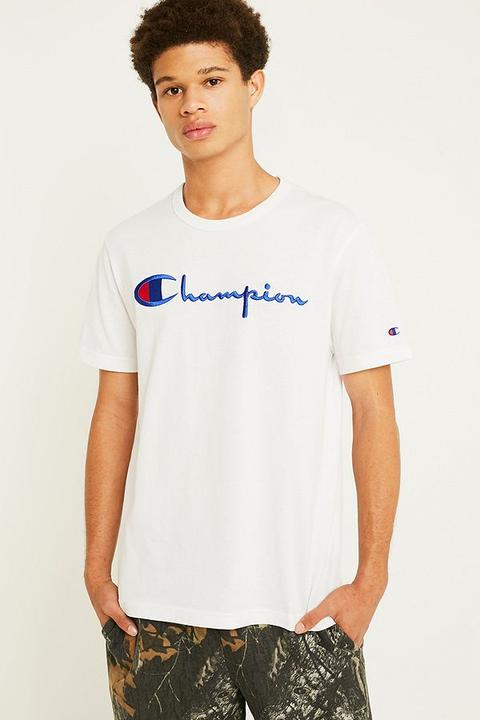 Champion Script Logo White T-shirt - Mens L