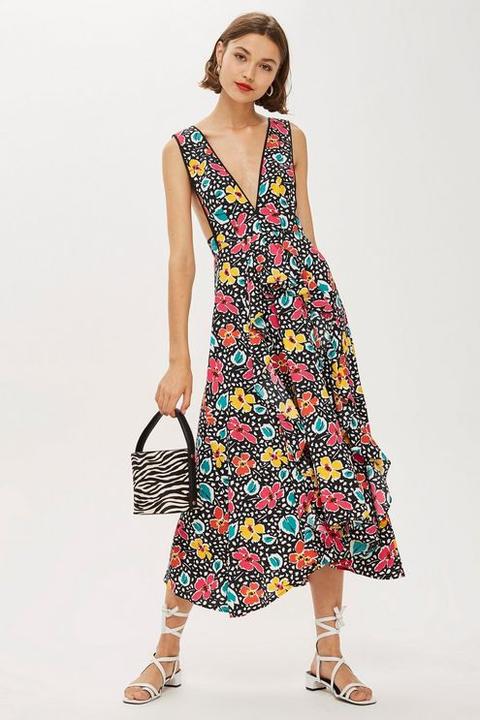 Womens 80s Floral Pinafore Dress - Multi, Multi