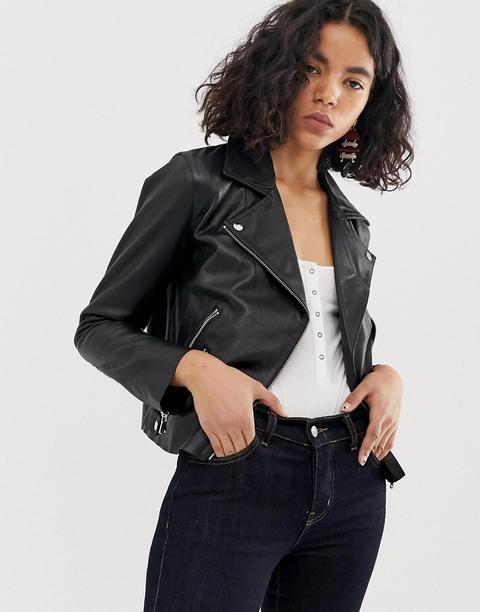 Asos Design - Perfecto En Cuir Souple - Noir