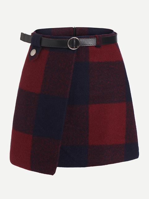 Plaid Asymmetrical Front Layer Skirt