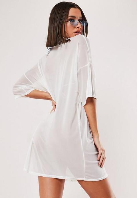 white mesh t shirt dress