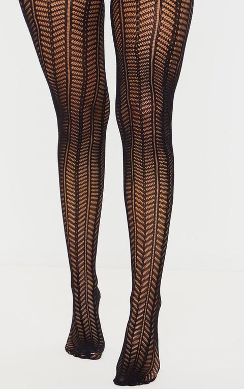 Black Knit Chevron Tights