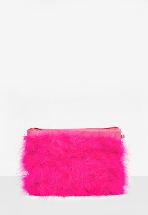 Pink Feather Clutch Bag, Pink