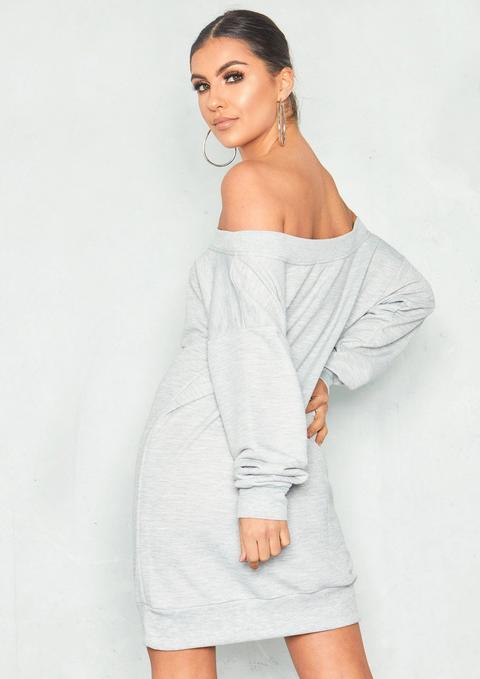 Jo Grey Off The Shoulder Jumper Mini Dress