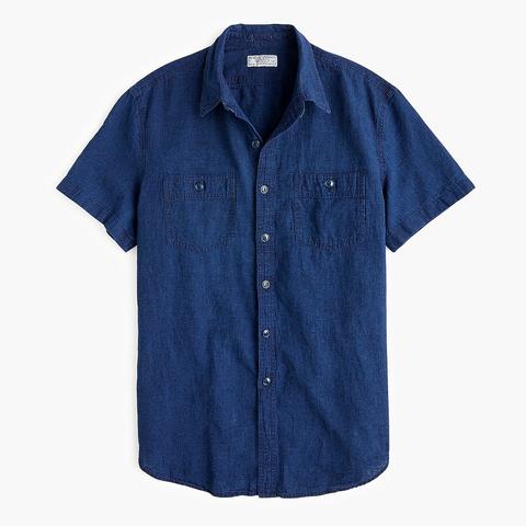Wallace Barnes Utility Workshirt In Indigo Cotton Linen From J