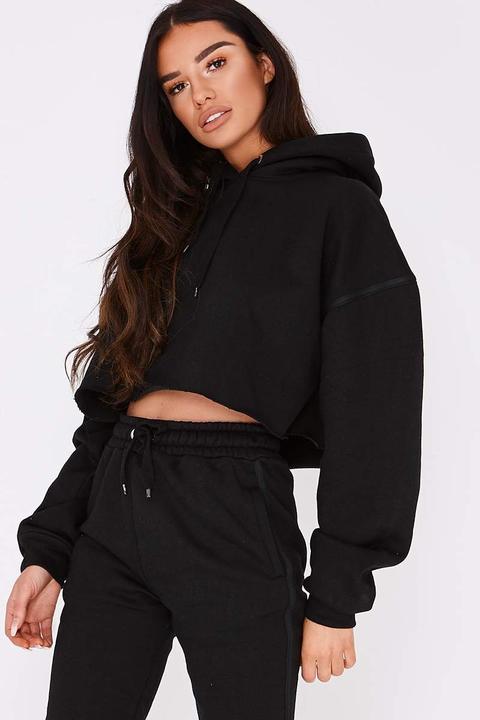 Black Hoodies - Sarah Ashcroft Black Binding Detail Cropped Hoodie