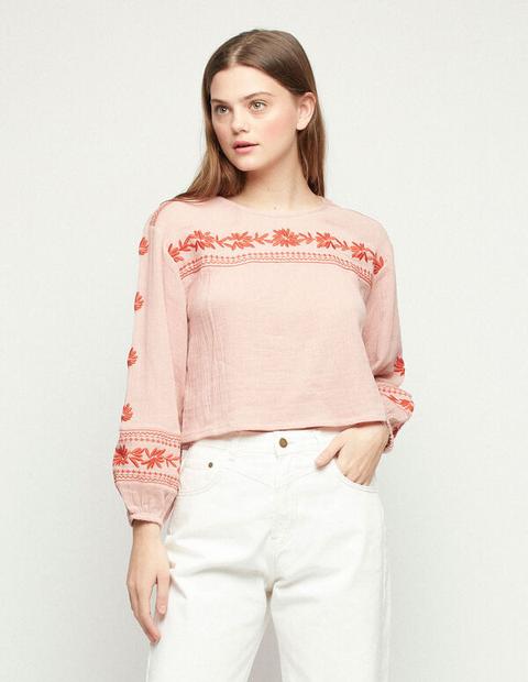 Camisa Corte Flores Fresa
