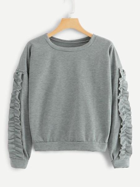 Casuale A Tinta Unita Fronzolo Pullover Grigio Felpe
