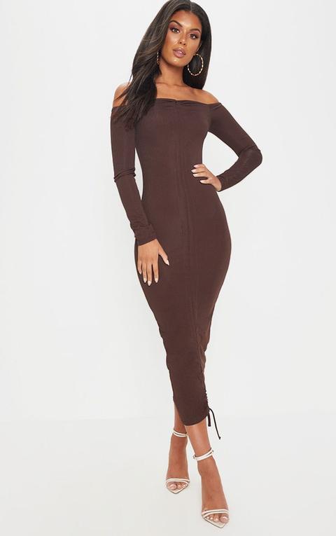 Brown Midi Dress With Sleeves Discount ...