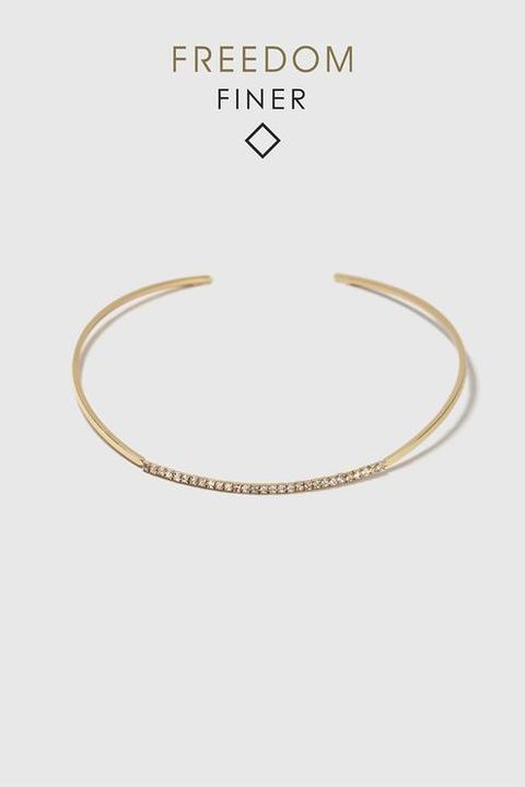 Fine Gold Look Rhinestone Choker Necklace