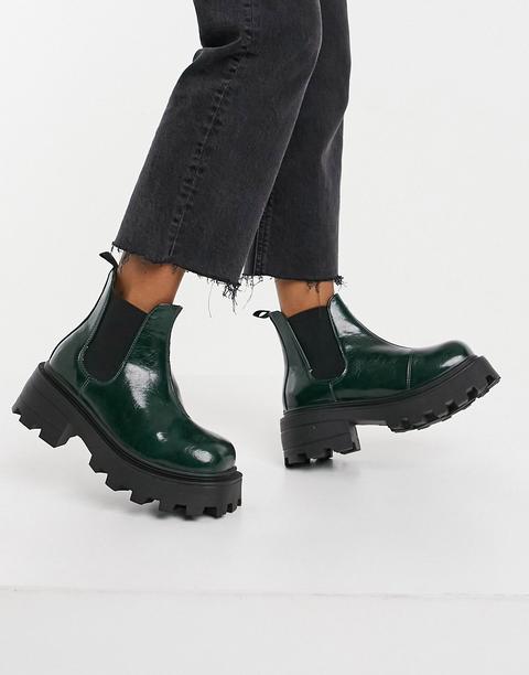 Botines Chelsea En Verde Botella Con Puntera Cuadrada Y Suela Gruesa De Topshop