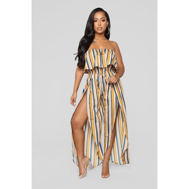 mustard striped jumpsuit