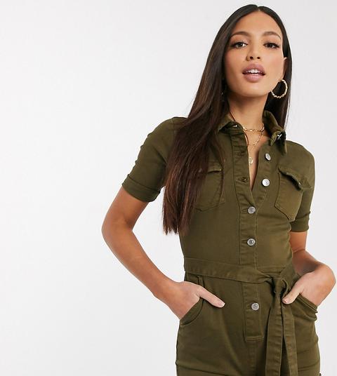 Mono Corto Utilitario Con Cintura Anudada En Caqui De Parisian Tall-verde