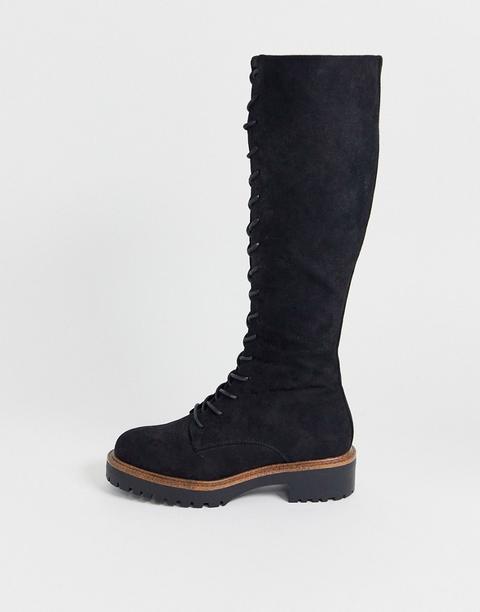 asos design camera chunky lace up knee boots in black