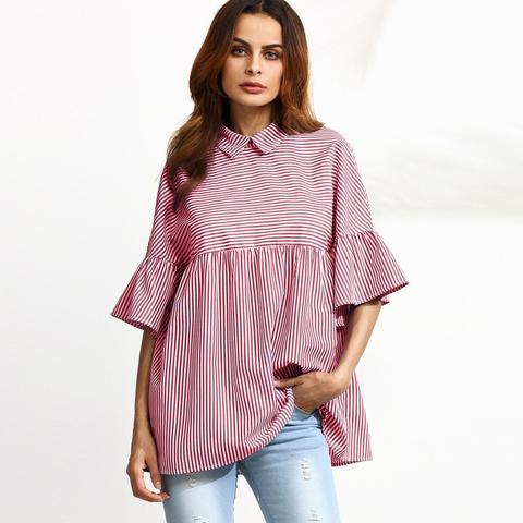 Pinstripe Ruffle Sleeve Babydoll Top