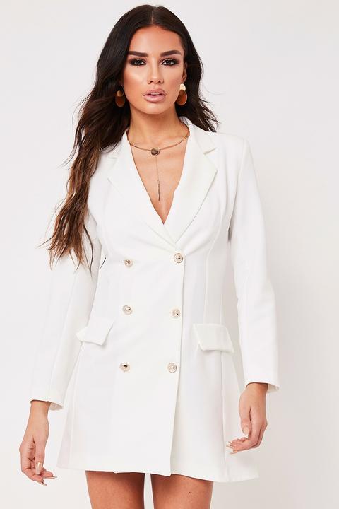 Hilary White Button Embellished Blazer Dress