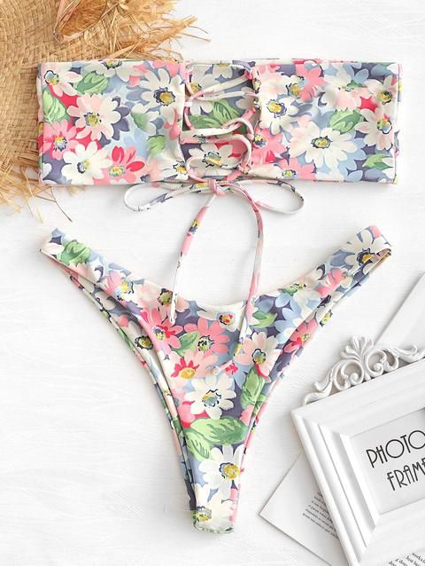 Bikini Bralette Floreale Con Lacci Multi