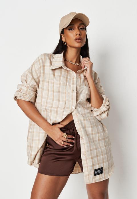 Citron Jordan Lipscombe X Missguided Chemise Oversize Beige Vichy Avec Poches