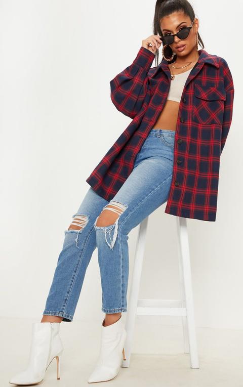 Navy Oversized Checked Jacket