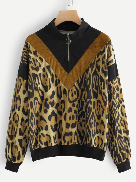 Sudadera Con Estampado De Leopardo Con Cremallera Cuarta