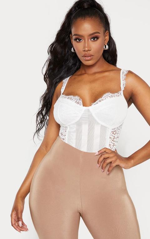 Shape White Lace Mesh Stripe Bodysuit